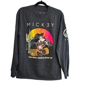 Neff Disney Mickey Mouse Long Sleeve‎ Graphic T-Shirt Gray Mens Medium Cowboy